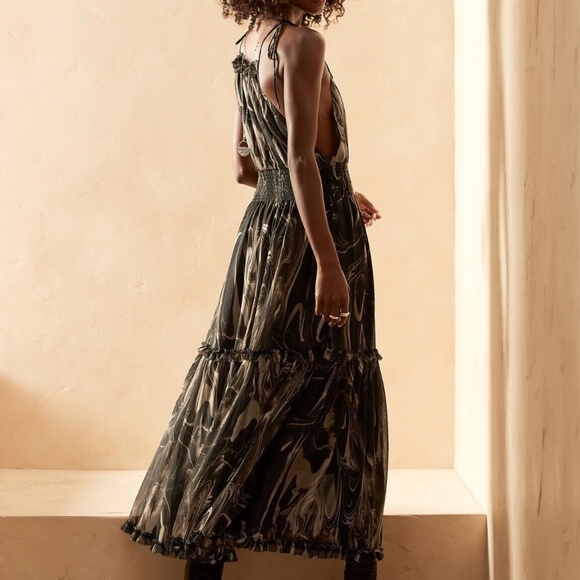 NWT Banana Republic Marble Halter Maxi Dress - sz L - Picture 2 of 9